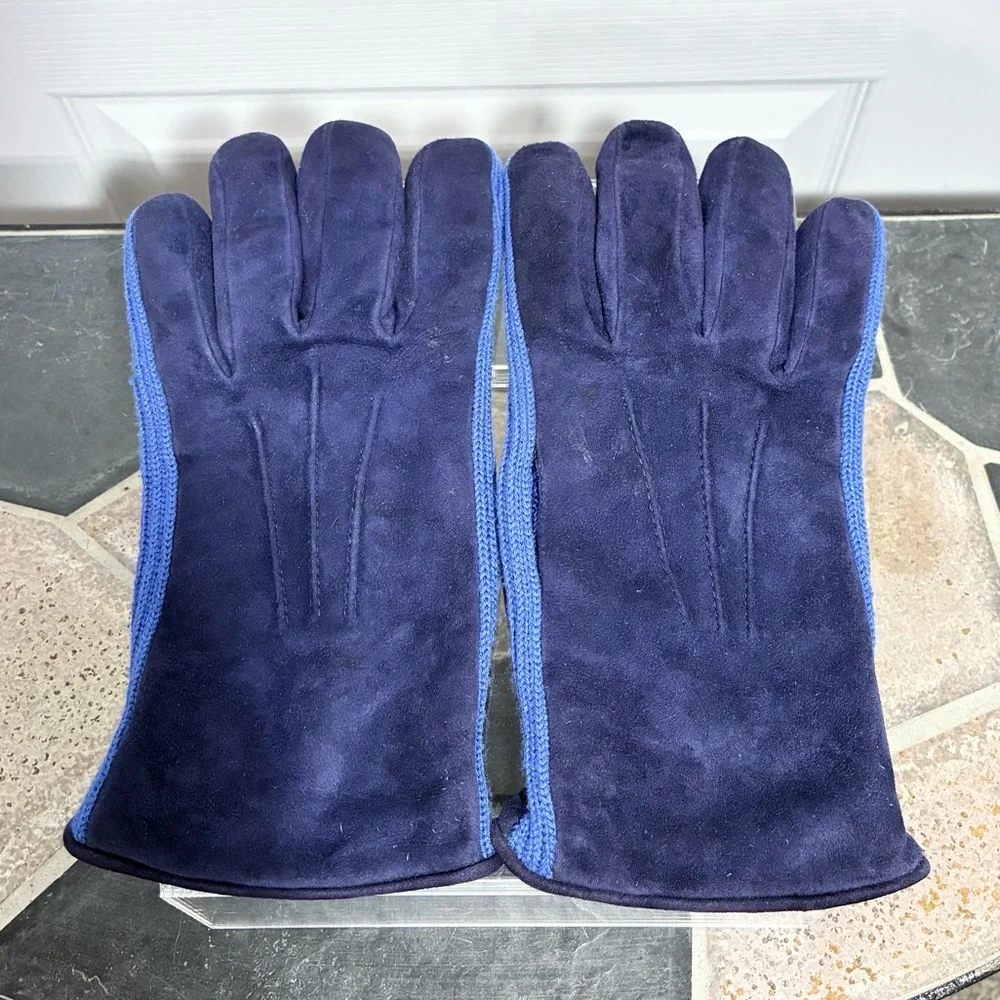 Y2K Banana Republic Sheepskin Suede Merino Wool Gloves Vintage Blue Men’s L